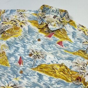 The Territory Ahead Shirt Mens Large‎ Blue Hawaiian Tropical Sailboat Cotton
